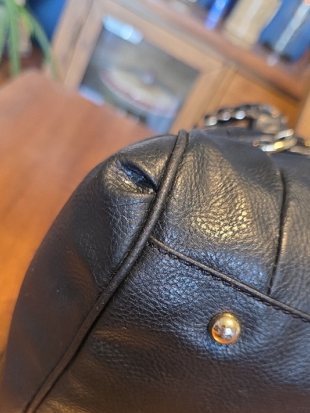 bebe Black Leather Shoulder Bag with Gold Chain Accents - Picture 10 of 16